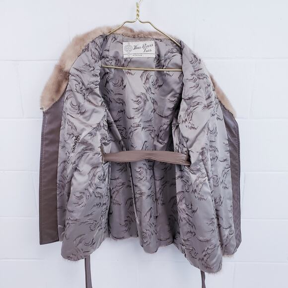 Vintage Tan Mink Leather Trim Coat Mid-Length 1960s Fur Coat - Picture 5 of 15